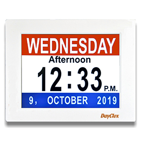 DayClox Memory Loss Digital Calendar 5-Cycle Clock with Red White & Blue or Black & White Section Display FBA_8000EC